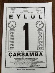 1 EYLÜL 2004 - TAKVİM YAPRAĞI - DOĞUM GÜNÜ HEDİYESİ - BÜYÜK SAATLİ MAARİF TAKVİMİ - ABDÜLHAK MOLLA - ENVER TUNÇALP - MUSTAFA KEMAL ATATÜRK - DÜNYA BARIŞ GÜNÜ - GALATASARAY LİSESİ SULTAN II.BEYAZID TARAFINDAN KURULDU