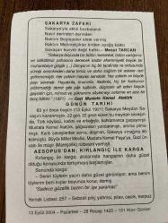 13 EYLÜL 2004 - TAKVİM YAPRAĞI - DOĞUM GÜNÜ HEDİYESİ - BÜYÜK SAATLİ MAARİF TAKVİMİ - GAZİ MUSTAFA KEMAL ATATÜRK - MESUT TARCAN - SAKARYA MEYDAN SAVAŞININ KAZANILMASI - AİSOPOS'DAN ; KIRLANGIÇ İLE KARGA