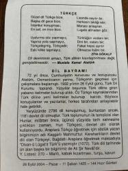 26 EYLÜL 2004 - TAKVİM YAPRAĞI - DOĞUM GÜNÜ HEDİYESİ - BÜYÜK SAATLİ MAARİF TAKVİMİ - MUSTAFA KEMAL ATATÜRK - ZİYA GÖKALP - DİL BAYRAMI