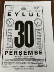 30 EYLÜL 2004 - TAKVİM YAPRAĞI - DOĞUM GÜNÜ HEDİYESİ - BÜYÜK SAATLİ MAARİF TAKVİMİ - MEVLANA - PROF.L.SAMİ AKALIN - MEVLANA CELALETTİN RUMİ DOĞDU - ORUÇ REİS HAÇLI DONANMASINA KARŞI ZAFER KAZANDI