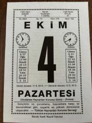 4 EKİM 2004 - TAKVİM YAPRAĞI - DOĞUM GÜNÜ HEDİYESİ - BÜYÜK SAATLİ MAARİF TAKVİMİ - TÜRKİYE HAYVANLARI KORUMA DERNEĞİ - NAZAN TALUY - TÜRKİYE HAYVANLARI KORUMA GÜNÜ - DÜNYA ÇOCUK GÜNÜ - SAMİ KARAGÖREN