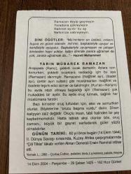 14 EKİM 2004 - TAKVİM YAPRAĞI - DOĞUM GÜNÜ HEDİYESİ - BÜYÜK SAATLİ MAARİF TAKVİMİ - REFİK HALİT KARAY - HZ.MUHAMMED - ALMAN GENERAL ERWİN ROMMEL İNTİHAR ETTİ -YARIN MUBAREK RAMAZAN5