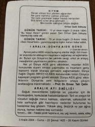 3 ARALIK 2004 - TAKVİM YAPRAĞI - DOĞUM GÜNÜ HEDİYESİ - BÜYÜK SAATLİ MAARİF TAKVİMİ - TOKADİ ZADE ŞEKİP - ORHAN ŞAİK GÖKYAY - ŞAİR ORHAN ŞAİK GÖKYAY VEFAT ETTİ - BAZI KİSVELERİN GİYİLEMEYECEĞİNE DAİR KANUN KABUL EDİLDİ - PROF.DR. ENVER TALİ ÇETİN - ARALIK AYI SAĞLIĞI