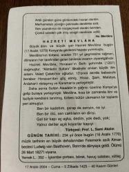 17 ARALIK 2004 - TAKVİM YAPRAĞI - DOĞUM GÜNÜ HEDİYESİ - BÜYÜK SAATLİ MAARİF TAKVİMİ - PROF.L.SAMİ AKALIN - HZ.MEVLANA - PROF. L. SAMİ AKALIN - MEVLANA VEFAT ETTİ - ALMAN BESTECİ LUDWİG VAN BEETHOVEN DOĞDU