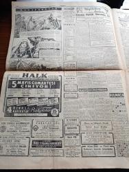 Cumhuriyet Gazetesi - 3 Mayıs 1956 - Sen Seni Bil Yazan Nadir Nadi Köşe Yazısı - Çankaya Toplantılarına Dün De Devam Olundu - 300 Milyon Dolar Yerine Bir Makale - Adnan Menderes Clarence Randall İle Beraber Fotoğraf - Döviz Kaçakçılığı Davasına Başlandı - Vali Fahrettin Kerim Gökay Dün Sinirli Bir Toplantı Yaptı - Cannes Film Festivalindeki Yıldızlar Kim Novak Ve Ginger Rogers Fotoğrafı - Konya Kuraklık Tehlikesini Atlattı -  Nihat Erim Faaliyete Geçti -  İki Devrin Perde Arkası Anlatan Teşkilatı Mahsusa Ve Milli Müdafaa Grubu Başkanı Albay Hüsamettin Ertürk Yazı Dizisi - Perçemli Adam Yazanlar Nihal Karamağaralı Ve Va Nü Yazı Dizisi - Boğa Kulağından Hediye - Şu Turizm Meselesi Yazan Burhan Felek - İstanbul'a Gelen Artist Alice Faye'ye Badem Ezmesi - Türkiye İş Bankası - Karacaoğlan Yazan Yaşar Kemal Resimleyen Münif Fehim - Yaşayan Çöl Filmi Lale Sinemasında -  Zeki Müren Kemal Film'de Fotoğrafı - İstanbul Kız Lisesi  Basketbol Kız Şampiyonu Oldu-Merkez Ceza Heyeti Başkanı Basri Onat