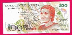 Brazil 100 Cruzeiros On 100 Cruzeiros ND 1990 P 224 UNC ÇİL