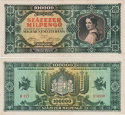 MACARİSTAN 100.000 MİLPENGÖ 1946. II. DÜNYA SAVAŞI SONRASI HİPERENFLASYON DÖNEMİ. ÇOK ÇOK TEMİZ+