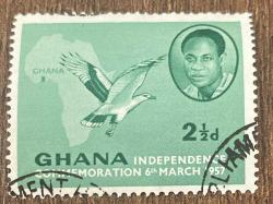 Gana Pulu - Ghana Stamp -  Postadan Geçmiş Pul Filateli - Damgalı - Kwame Nkrumah, Başbakan, kuş , gana haritası temalı pul , 2 1/2 PARA - YABANCI PULLAR-NOSTALJİK DOĞUM GÜNÜ HEDİYESİ