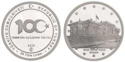 TBMM'NİN AÇILIŞININ 100. YILI HATIRA 20 LİRA 1920-2020 GÜMÜŞ 3000 BASKI. SERİ NOLU SERTİFİKALI-KAPSÜLÜNDE PROOF 31,1 gr ÇİL