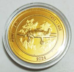 Türk Havacılık Tarihi Tayyare Serisi, 500 mangır Bronz üzeri Altın Kaplama 38.6 mm Çapında Prof Baskı - Sertifikalı Çill ++