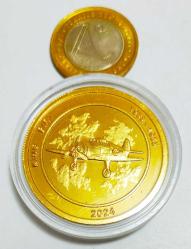 Türk Havacılık Tarihi Tayyare Serisi, 500 mangır Bronz üzeri Altın Kaplama 38.6 mm Çapında Prof Baskı - Sertifikalı Çill ++