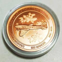 Türk Havacılık Tarihi Tayyare Serisi, 500 mangır Bronz 38.6 mm Çapında Prof Baskı - Sertifikalı Çill ++