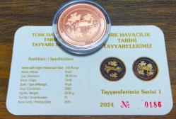 Türk Havacılık Tarihi Tayyare Serisi, 500 mangır Bronz 38.6 mm Çapında Prof Baskı - Sertifikalı Çill ++