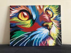 İMZASIZ KEDİ TEMALI YAĞLIBOYA TABLO. ÖLÇÜ = 40 X 50 CM. KONDİSYON YÜKSEK