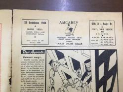 AMCABEY SİYASİ MİZAH MECMUASI (DERGİSİ) - 29 SONKANUN(OCAK) 1944 - CİLT: 3 - SAYI: 61 - İKİNCİ DÜNYA SAVAŞI KARİKATÜR ÇİZİMİ - AMCABEY POSTASI - DEV AYNASI, KATMERLİ VERGİ - BEN NE KADAR KURNAZ OLDUM? - MAHMUT YESARİ - KİRALIK SAHİFE, YAHYA KEMAL BEYATLI - PÜRGOLİN MÜSHİL GAZOZ KARİKATÜRLÜ REKLAM - İŞ BANKASI 1944 İKRAMİYE PLANI
