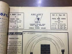 AMCABEY SİYASİ MİZAH MECMUASI (DERGİSİ) - 4 MART 1944 - CİLT: 3 - SAYI: 66 - İKİNCİ DÜNYA SAVAŞI KARİKATÜR ÇİZİMİ - AMCABEY POSTASI - DEV AYNASI, VESİKALI FRAK - TALİHLİ KIZ - 15 YILIN AZİZLİĞİ - SÜZİNAK FASLI, FELEKTEN RİVAYET - DÜNDEN BUGÜNDEN, MÜDÜRÜN DAİREYE GİRİŞİ - KEYİFLİ HATIRALAR, EMN-ABAD GECELERİ, MAHMUT YESARİ - RESİMLİ HİKAYE, SADIK KÖPEK - SELMA EMİROĞLU - KİRALIK SAHİFE, AHMET HAMDİ BAŞAR - İŞ BANKASI 1944 İKRAMİYE PLANI - KANZUK REKLAMI - MİLLİ PİYANGO 1944 - PASİFİKTE AMERİKA ve JAPONLAR ÜZERİNE BİR KARİKATÜR ÇİZİMİ