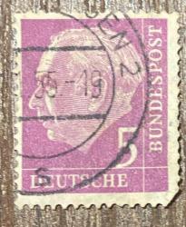 Almanya Pulu - Germany Stamp - Postadan Geçmiş Pul Filateli - 1955 DAMGALI - DR. THEODOR HEUSS TEMALI PUL , 5 PARA - YABANCI PULLAR, NOSTALJİK DOĞUM GÜNÜ HEDİYESİ