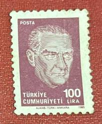 Türk Pulu - Turkish Stamp -  Postadan Geçmiş Pul Filateli -  ATATÜRK TEMALI PUL, 100 LİRA - Türkiye Cumhuriyeti - NOSTALJİK DOĞUM GÜNÜ HEDİYESİ
