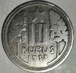 TÜRKİYE  1938   10  KURUŞ