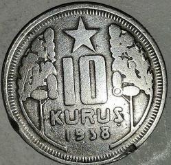 TÜRKİYE  1938   10  KURUŞ