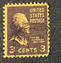 Amerika Birleşik Devletleri Pulu - USA Stamp - Postadan Geçmiş Pul Filateli - DAMGALI - THOMAS JEFFERSON TEMALI PUL, 3 PARA  - YABANCI PULLAR - NOSTALJİK DOĞUM GÜNÜ HEDİYESİ