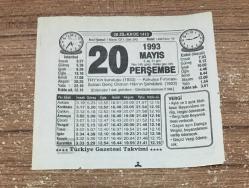 20 MAYIS 1993 PERŞEMBE TAKVİM YAPRAĞI