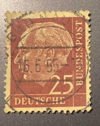 Almanya Pulu - Germany Stamp - Postadan Geçmiş Pul Filateli - 16 HAZİRAN 1955 DAMGALI - DR. THEODOR HEUSS TEMALI PUL , 25 PARA - YABANCI PULLAR, NOSTALJİK DOĞUM GÜNÜ HEDİYESİ
