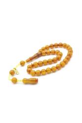 Hakkı Usta İmzalı Küre Kesim Bilek Boy Sarı Sıkma Kehribar Tesbih