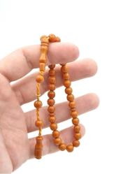 Hakkı Usta İmzalı Küre Kesim Bilek Boy Turuncu Sıkma Kehribar Tesbih