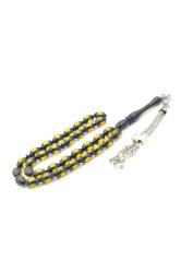 Beyzi Kesim Sarı Lacivert Sürmeli Toz Kehribar Tesbih 002