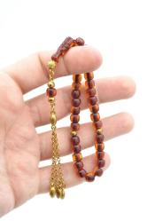 Tekerlek Kesim Bilek Boy Turuncu Sıkma Kehribar Tesbih