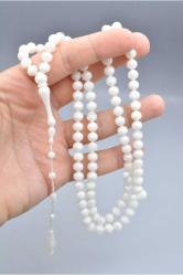 Sistemli Sığırcık Kesim 99 luk Sedefli Beyaz Toz Kehribar Tesbih