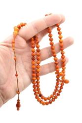 Sistemli Sığırcık Kesim 99 luk Hareli Turuncu Toz Kehribar Tesbih