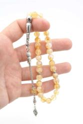 Gümüş Kaplama Püsküllü Orijinal Sitrin Taşı Tesbih