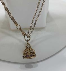 Antika Altın Dolgu Ametist İmitasyonu Taşlı Cep Saati Kösteği Kolye  0001