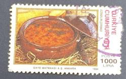 Türk Pulu - Turkish Stamp -  Postadan Geçmiş Pul Filateli - DAMGALI - TENCEREDE EZO GELİN ÇORBASI RESMİ TEMALI PUL , 1000 LİRA- Türkiye Cumhuriyeti - NOSTALJİK DOĞUM GÜNÜ HEDİYESİ