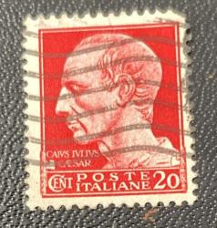 İtalya Pulu - Italy Stamp - Postadan Geçmiş Pul Filateli - Damgalı - CAVS IVLUS CESAR TEMALI İTALYAN PULU, 20 PARA - YABANCI PULLAR- NOSTALJİK DOĞUM GÜNÜ HEDİYESİ