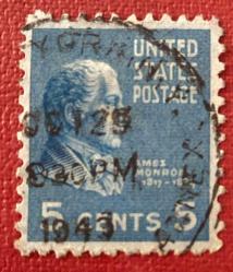 Amerika Birleşik Devletleri Pulu - Unıted States Stamp - Postadan Geçmiş Pul Filateli - DAMGALI - BAŞKAN JAMES MONROE TEMALI PUL , 5 PARA  - YABANCI PULLAR, NOSTALJİK DOĞUM GÜNÜ HEDİYESİ