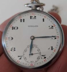 İSVİÇRE HİSLON MARKA ORİJİNAL AKTİF KURMALI BEYAZ KADRAN BEYAZ MAKİNA ANTİK KÖSTEKLİ CEP SAATİ 2H1İ1SS ÇOK TEMİZ ÇOK NADİR