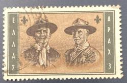 Yunanistan Pulu - Greek Stamp - Postadan Geçmiş Pul Filateli - Damgalı - İzci  A. Lefkaditis ve Lord Baden-Powell Temalı Pul , 3 PARA - YABANCI PULLAR - NOSTALJİK DOĞUM GÜNÜ HEDİYESİ