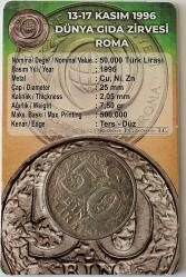 1996 Dünya Gıda Zirvesi - Roma (Tedavül) 50 Bin Lira Hatıra Parası   Özel Fol Derin'de  ÇA
