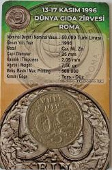 1996 Dünya Gıda Zirvesi - Roma (Tedavül) 50 Bin Lira Hatıra Parası   Özel Fol Derin'de  ÇA