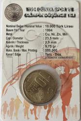 1994 Yılı Dünya Spor ve Olimpik Düşünce yılı 10  Bin Lira FAO Hatıra Özel Folder'inde ÇA