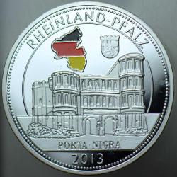 ALMANYA EYALETLER - RHEINLAND-PFALZ 2013 MADALYON. PORTA NIGRA 40 mm KALIN 44,3 gr GÜMÜŞ KAPLAMA RENKLİ PROOF BASKI KAPSÜLÜNDE ÇİL