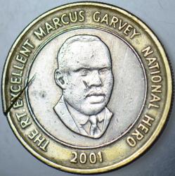 JAMAİKA 20 DOLAR 2001 BİMETAL. KENARDA KESME İZİ VAR.