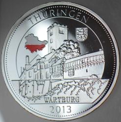 ALMANYA-THURİNGEN 2013 MADALYON. WARTBURG 40 mm KALIN 44,3 gr GÜMÜŞ KAPLAMA RENKLİ PROOF BASKI KAPSÜLÜNDE ÇİL