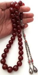 OSMANLI DÖNEMİ MALZEMEDEN YAPILMA ŞIKIR ŞIKIR HARİKA KIRMIZI RENKLİ GÜMÜŞ PÜSKÜLLÜ MUHTEŞEM SIKMA KEHRİBAR TESPİH 1DDD2RA1 ÇOK NADİR