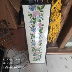 ETAMİN ÜZERİNE KANAVİÇE İŞLEMELİ - ÇERÇEVELİ PANO -20x73 cm