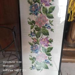 ETAMİN ÜZERİNE KANAVİÇE İŞLEMELİ - ÇERÇEVELİ PANO -20x73 cm