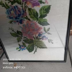 ETAMİN ÜZERİNE KANAVİÇE İŞLEMELİ - ÇERÇEVELİ PANO -20x73 cm